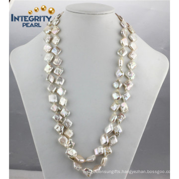 Freshwater Fashion Pearl Necklace Suqare Coin 12mm Pearl Necklace